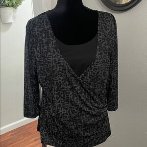 George Black & Gray Faux Wrap Top Womens 3/4 Sleeves